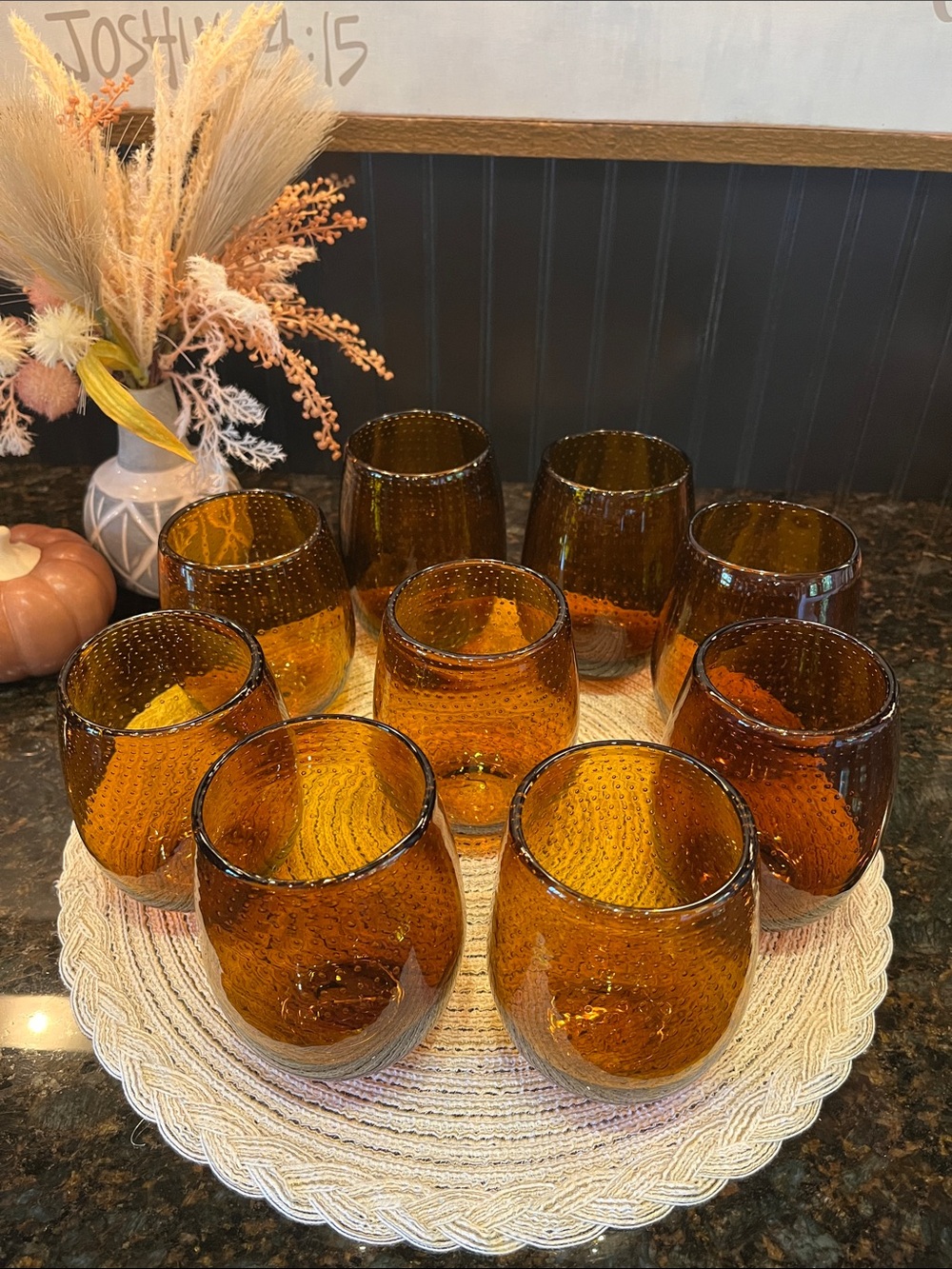 Amber hand blown stemless Wine Glasses